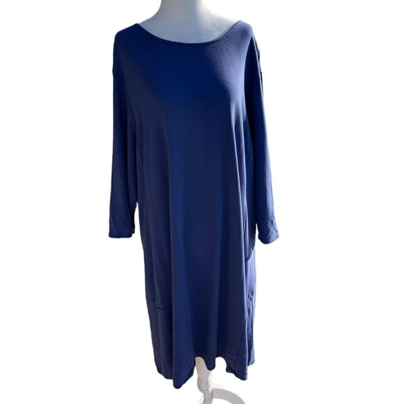 J Jill Extra Blue seamed ponte 3/4 Sleeve Midi Dress, Size X3 - Picture 2 of 14